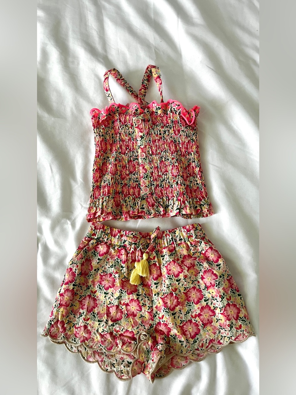 Louise Misha Floral Smocked 2-Piece Set Shorts & Top w/ Pockets | 24M